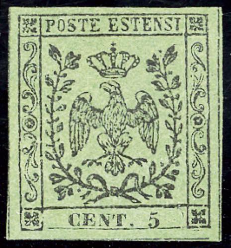 1852 - 5 cent. verde, senza punto ... 
