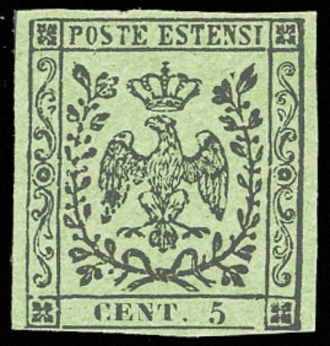 1852 - 5 cent. verde, senza punto ... 