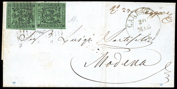 1852 - 5 cent. verde, senza punto ... 