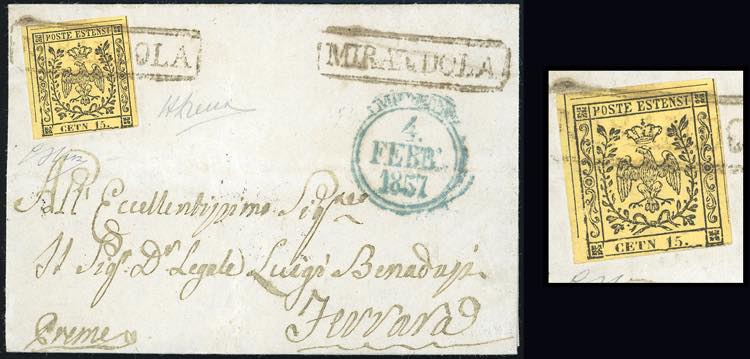 1857 - 15 cent. giallo, errore ... 