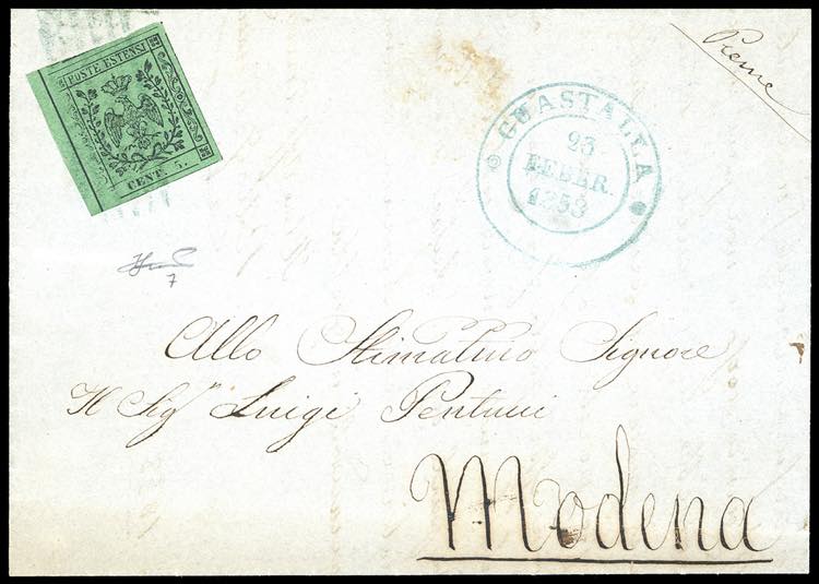 1858 - 5 cent. verde, punto dopo ... 