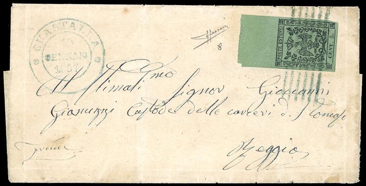 1857 - 5 cent. verde oliva, punto ... 