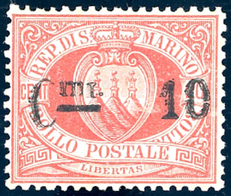 1892 - 10 cent. su 20 cent. rosso ... 