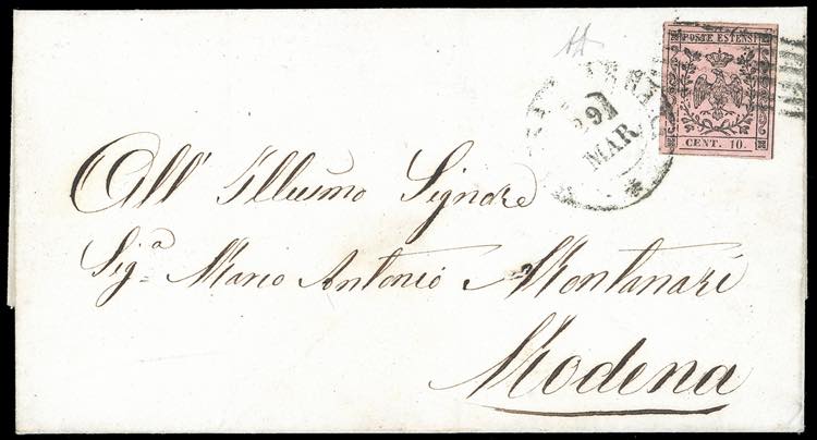 1854 - 10 cent. rosa, punto dopo ... 