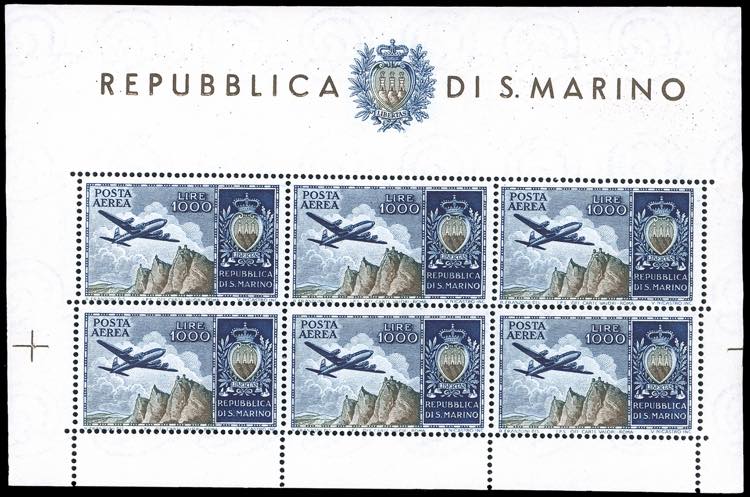 1954 - 1.000 lire Aereo, foglietto ... 
