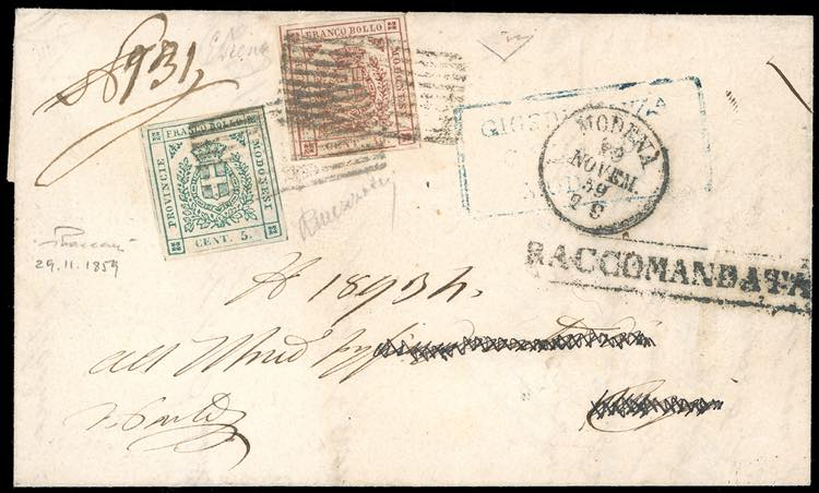 1859 - 40 cent. rosa carminio, 5 ... 