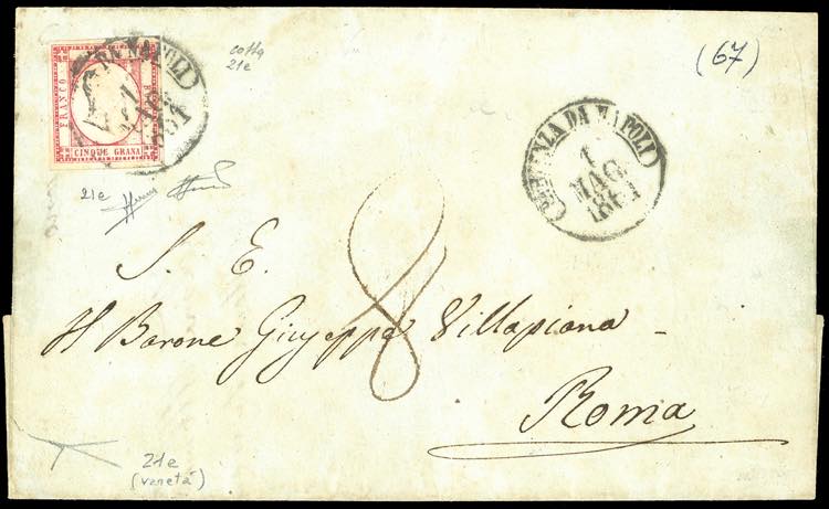 1861 - 5 grana rosa, varietà ... 