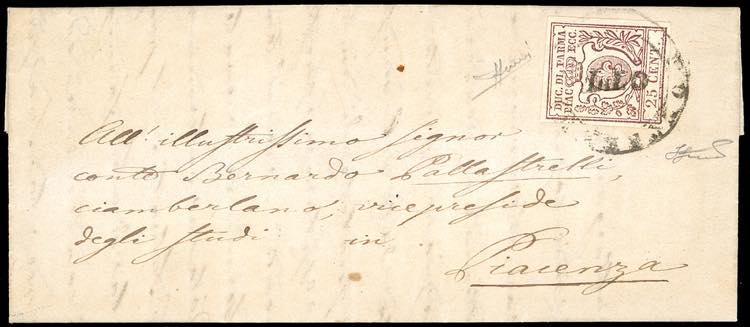 1857 - 25 cent. bruno lilla, III ... 