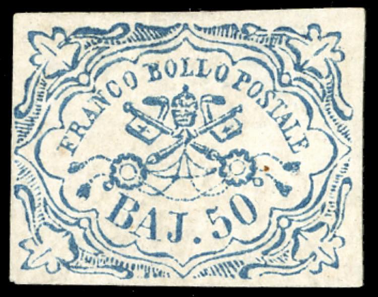 1852 - 50 baj azzurro (10), gomma ... 