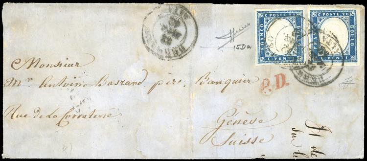 SARDEGNA-SVIZZERA 1862  -20 cent. ... 