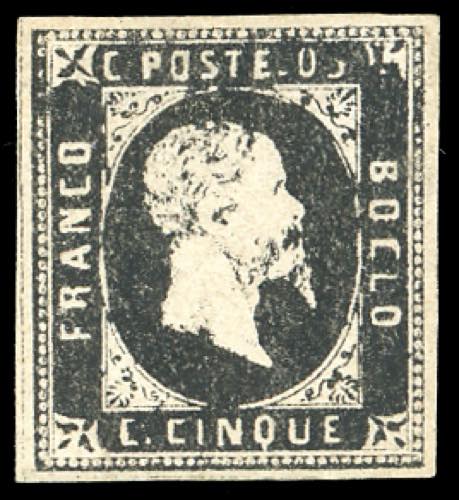 1851 - 5 cent. nero (1), gomma ... 