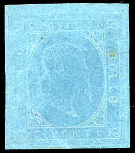 1853 - 20 cent. azzurro (5), gomma ... 