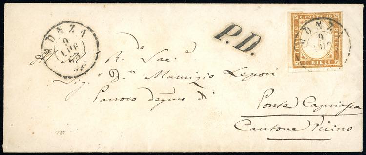 SARDEGNA-SVIZZERA 1863 - 10 cent. ... 