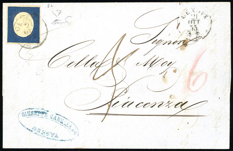 1855 - 20 cent. indaco (8c), ... 