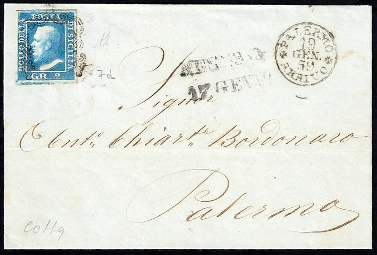 1859 - 2 grana azzurro oltremare, ... 