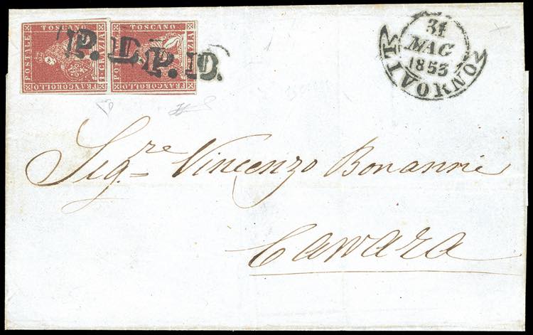 1853 - 1 crazia carminio su grigio ... 