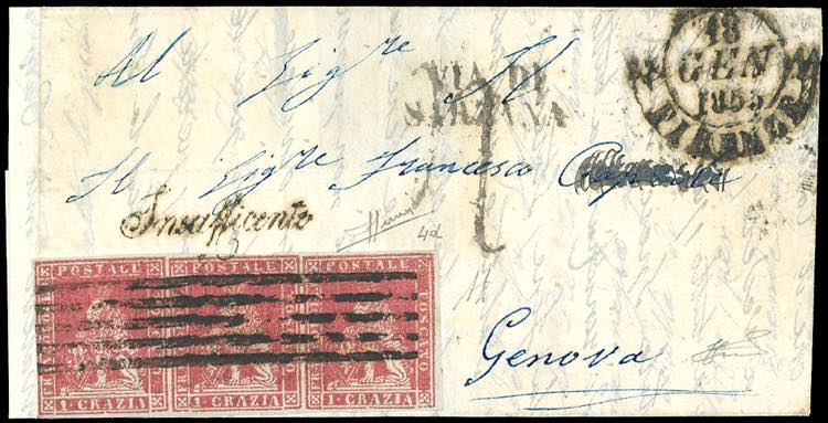 1853 - 1 crazia carminio su grigio ... 