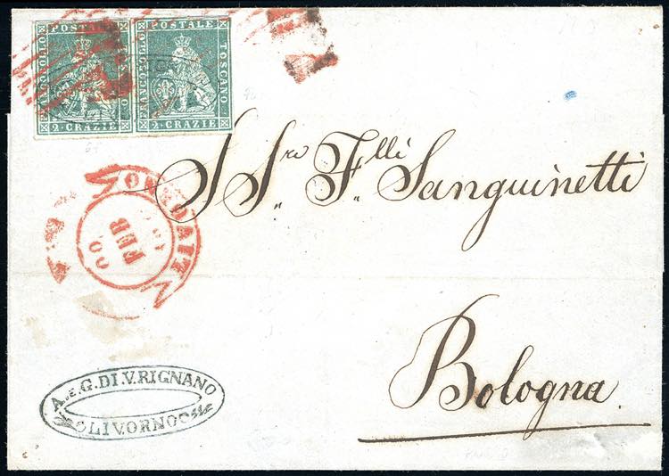 1857 - 2 crazie verde azzurro su ... 