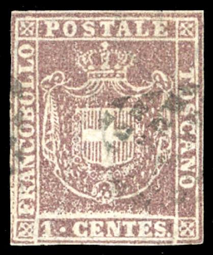 1860 - 1 cent. lilla (17a), usato, ... 