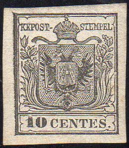 1850 - 10 cent. grigio nero, I ... 