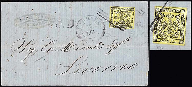 1858 - 15 cent. giallo, errore ... 