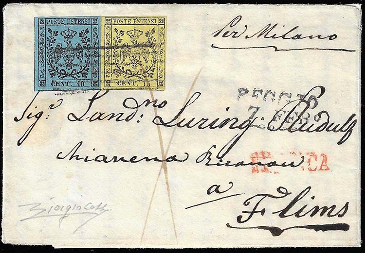 1853 - 40 cent. celeste, 15 cent. ... 
