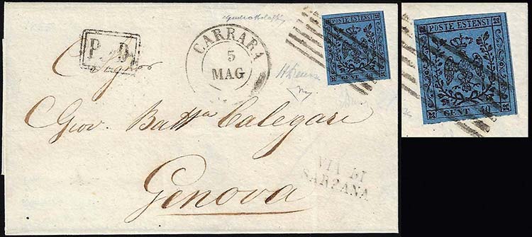 1855 - 40 cent. azzurro scuro, ... 