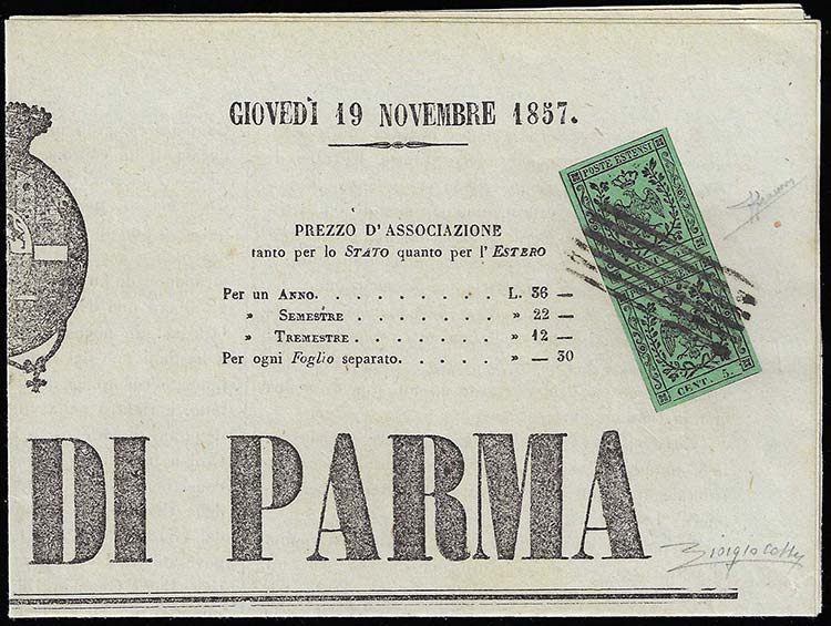 1857 - 5 cent. verde, punto dopo ... 