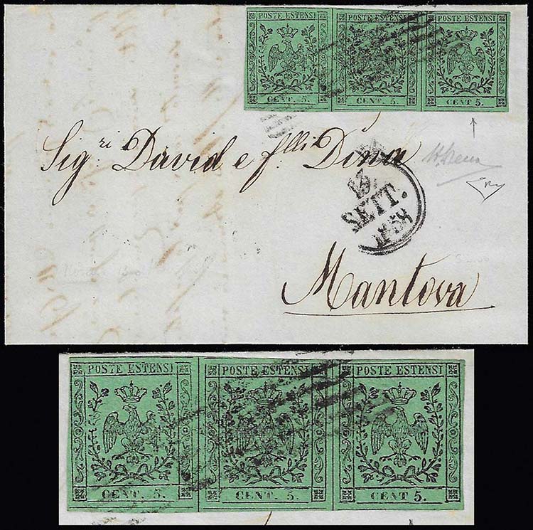 1858 - 5 cent. verde, punto dopo ... 