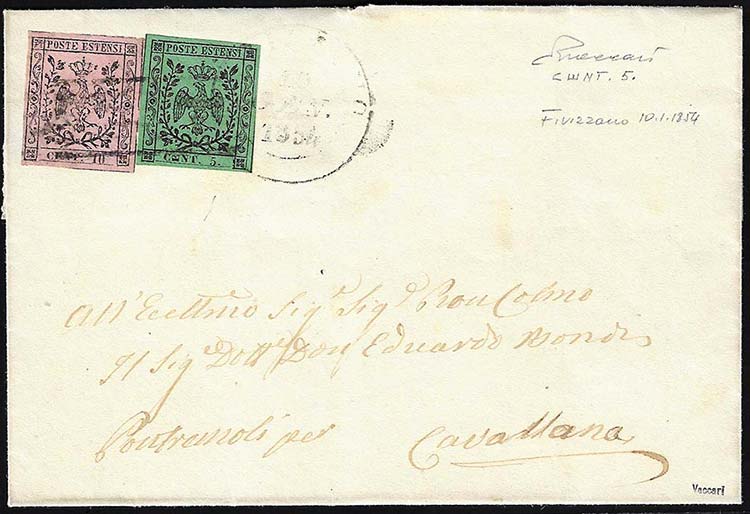1854 - 5 cent. verde, punto dopo ... 