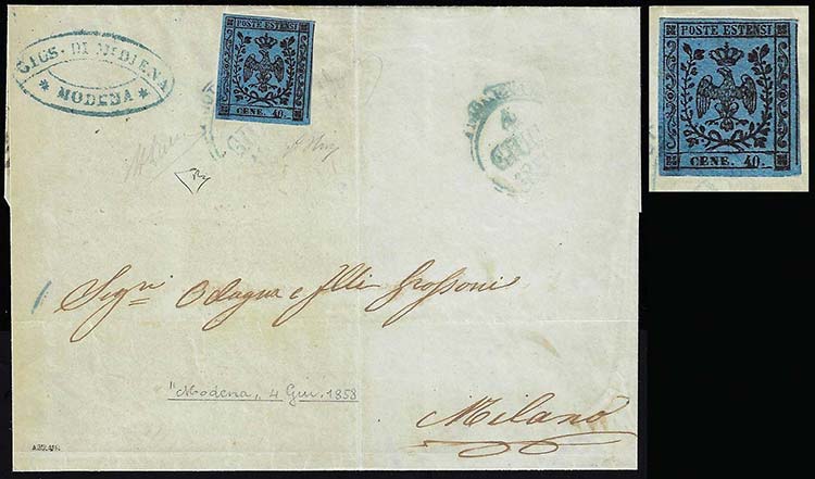 1858 - 40 cent. azzurro scuro, ... 