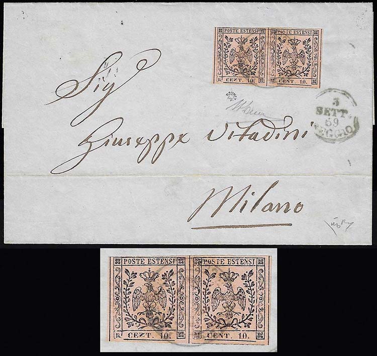 1859 - 10 cent. rosa, punto dopo ... 