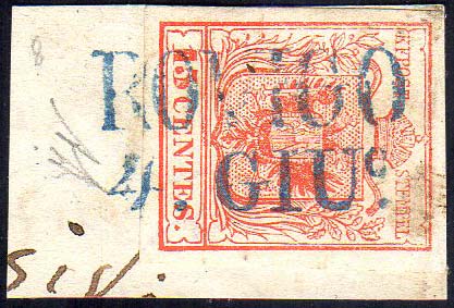 1850 - 15 cent. rosso, I tiratura ... 