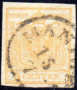 1850 - 5 cent. giallo ocra, con ... 