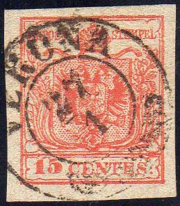 1852 - 15 cent. rosso, CARTA ... 