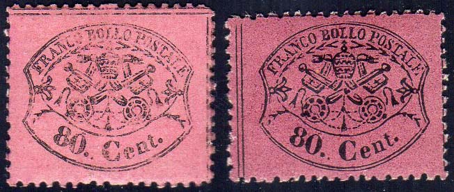 1868 - 80 cent. rosa chiaro e ... 