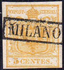 1850 - 5 cent. giallo, I tiratura ... 