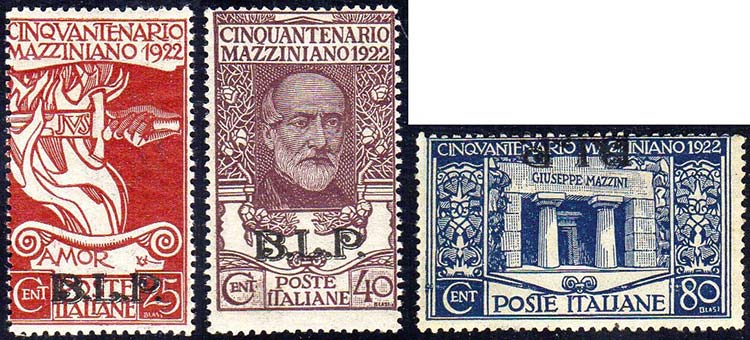 1922 - Mazzini, soprastampati BLP, ... 
