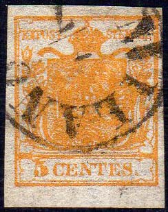 1850 - 5 cent. arancio (1h), ... 