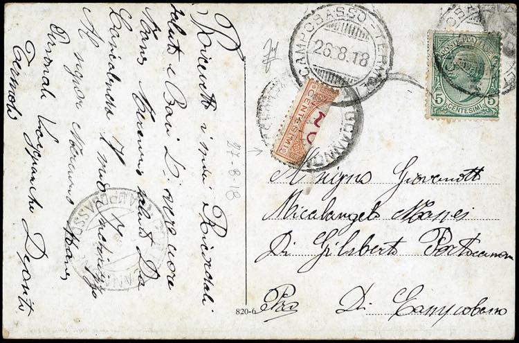 1918 - 20 cent. arancio e carminio ... 