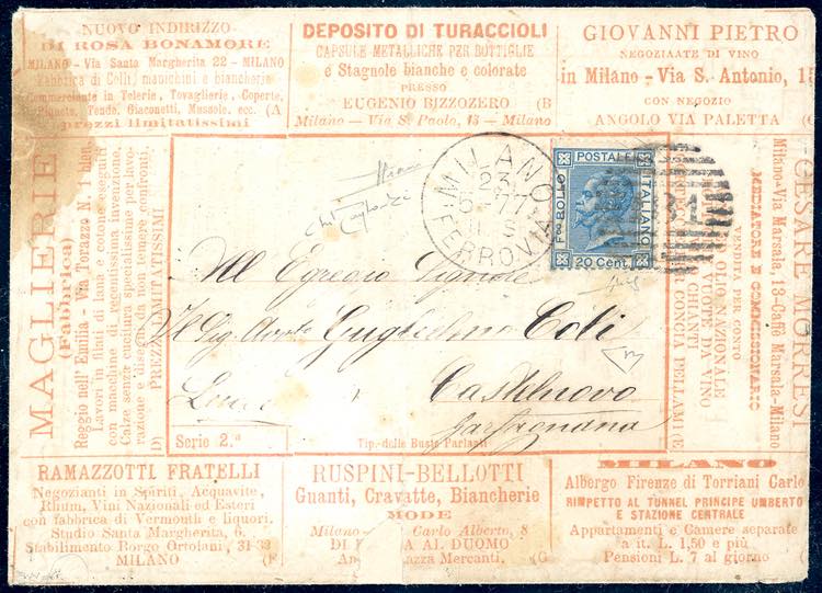 1877 - 20 cent. azzurro (T26), su ... 