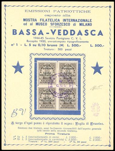 BASSA VEDDASCA 1944/45 -  10 cent. ... 