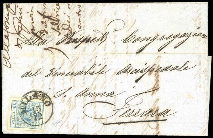 1857 - 45 cent. azzurro, carta a ... 
