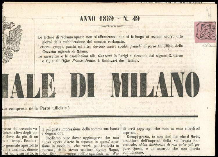 SEGNATASSE PER GIORNALI 1859 - 6 ... 