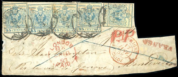 1858 - 45 cent. azzurro, carta a ... 