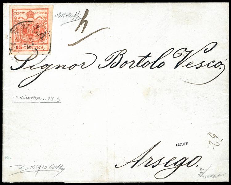 1853 - 15 cent. vermiglio scuro, ... 