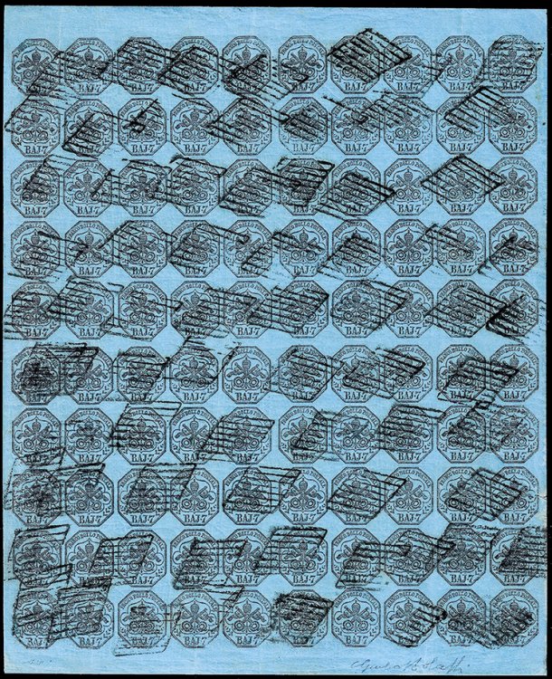 1854 - 7 baj azzurro, INCHIOSTRO ... 