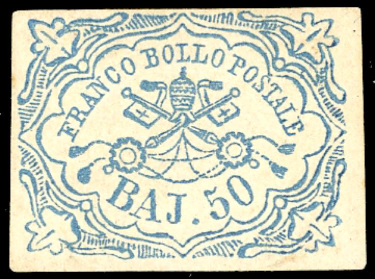 1852 - 50 baj azzurro (10), nuovo, ... 