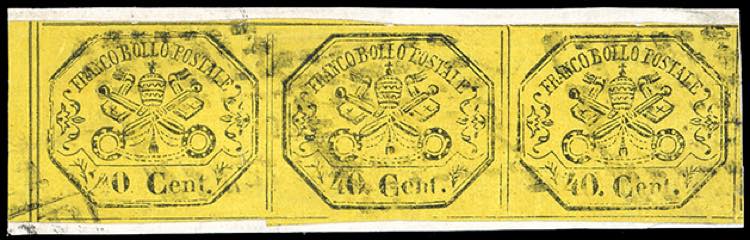 1867 - 40 cent. giallo, striscia ... 