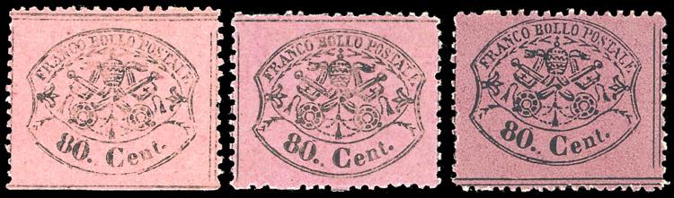 1868 - 80 cent. tre esemplari di ... 